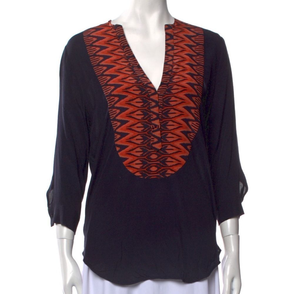SANDRO Printed Silk Blouse Size M